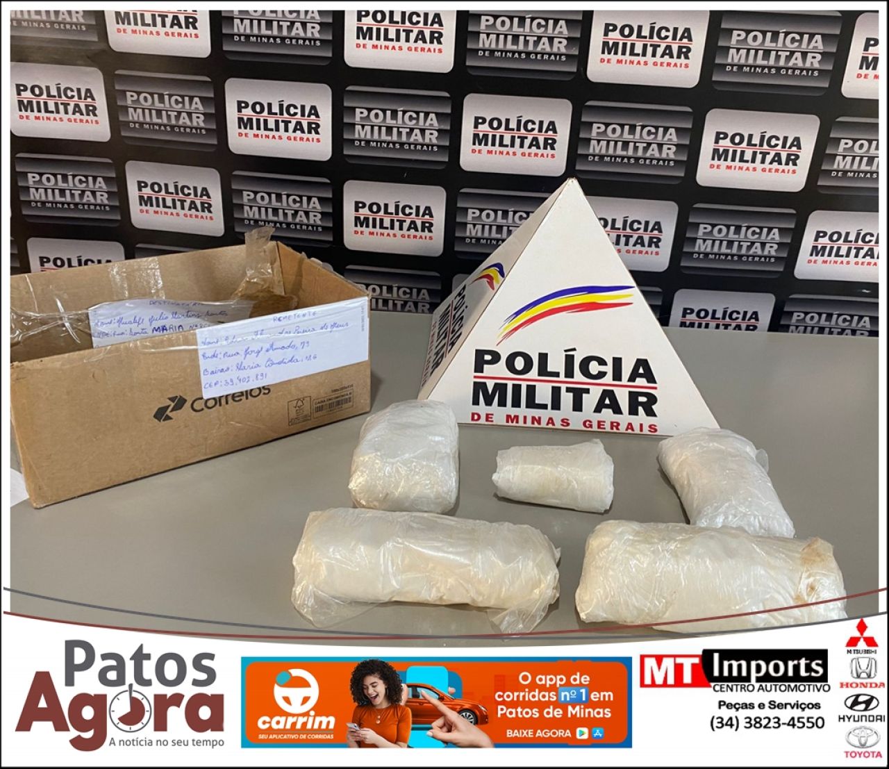 Polícia Militar apreende 1,1 kg de cocaína enviada pelos Correios em Monte Carmelo