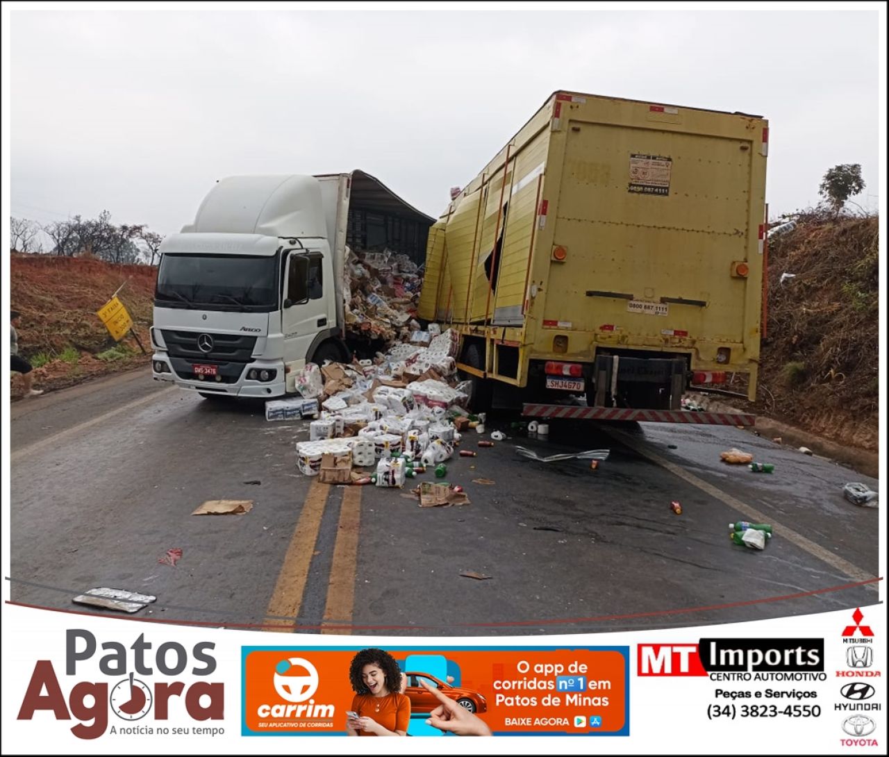 Chuva provoca grave acidente entre dois caminhões na BR-365; motorista morre