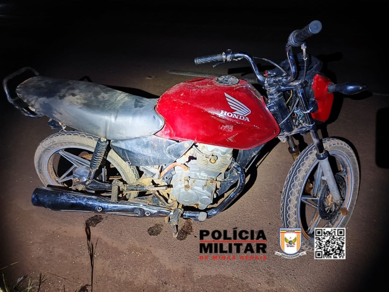 PM Rodoviária apreende motocicleta sem placa e com chassi raspado na rodovia MG-188