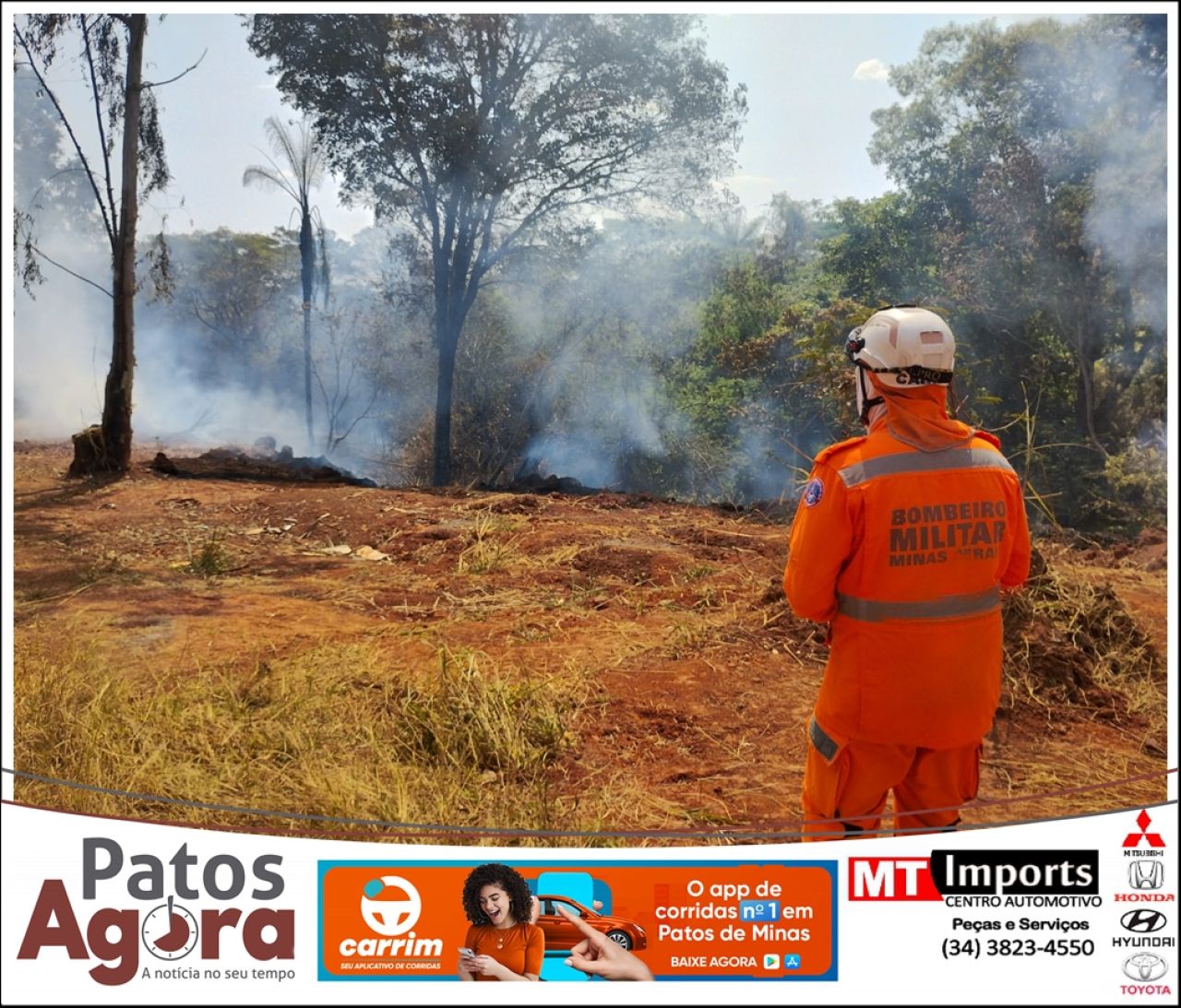 Bombeiros combatem mais um incêndio em vegetação em Patos de Minas