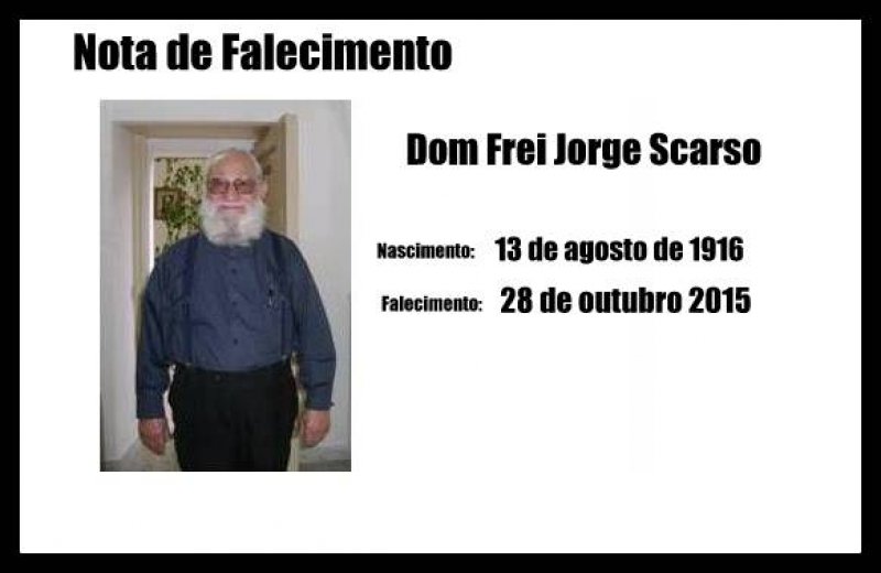 Nota de Falecimento de Dom Frei Jorge Scarso-Bispo Emérito da Diocese de Patos de Minas