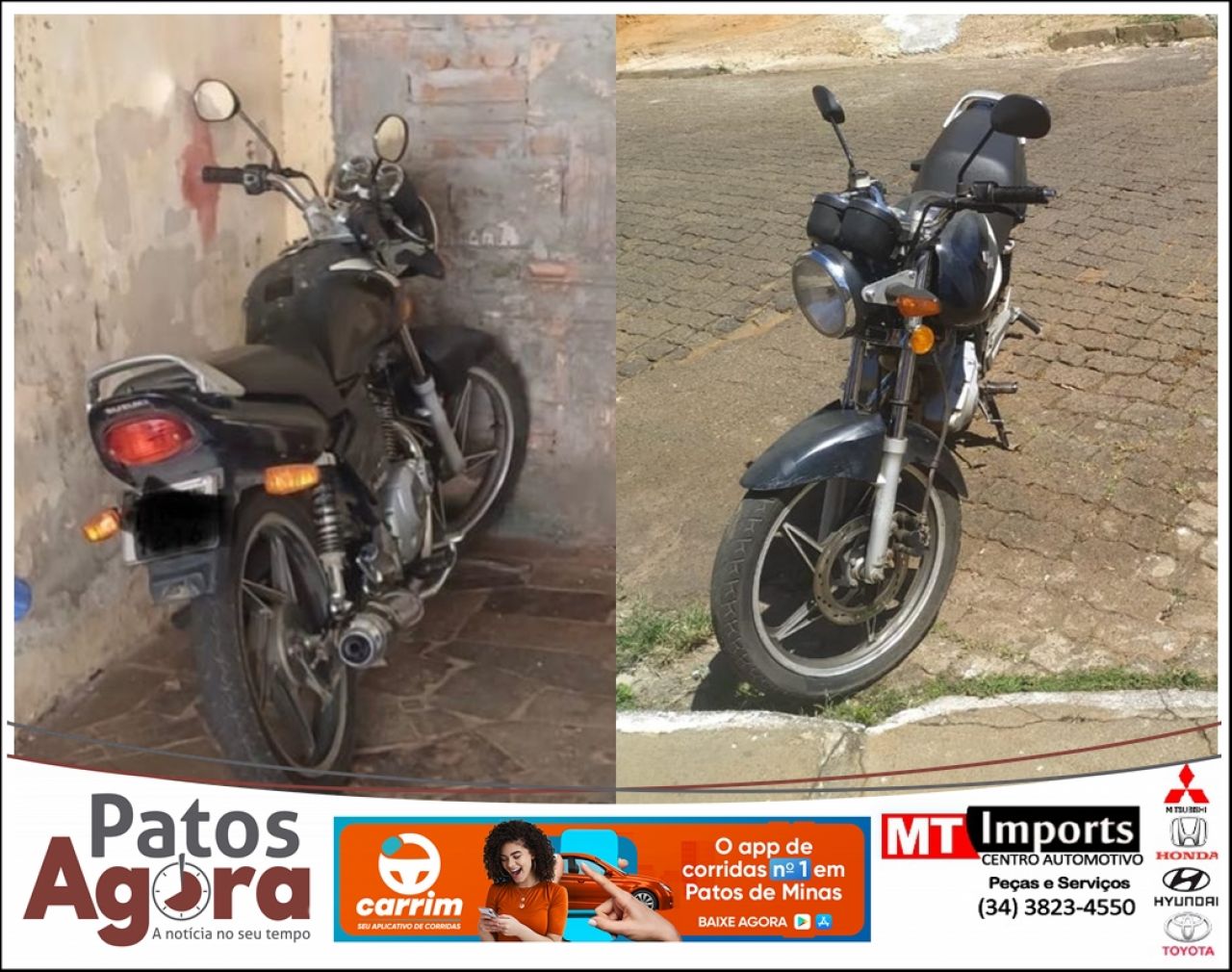 Motocicleta penhorada em ponto de tráfico é recuperada pela Polícia Civil em Patos de Minas