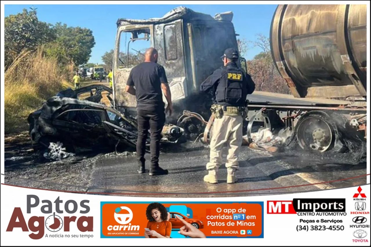 Carro pega fogo em acidente gravíssimo na BR-040