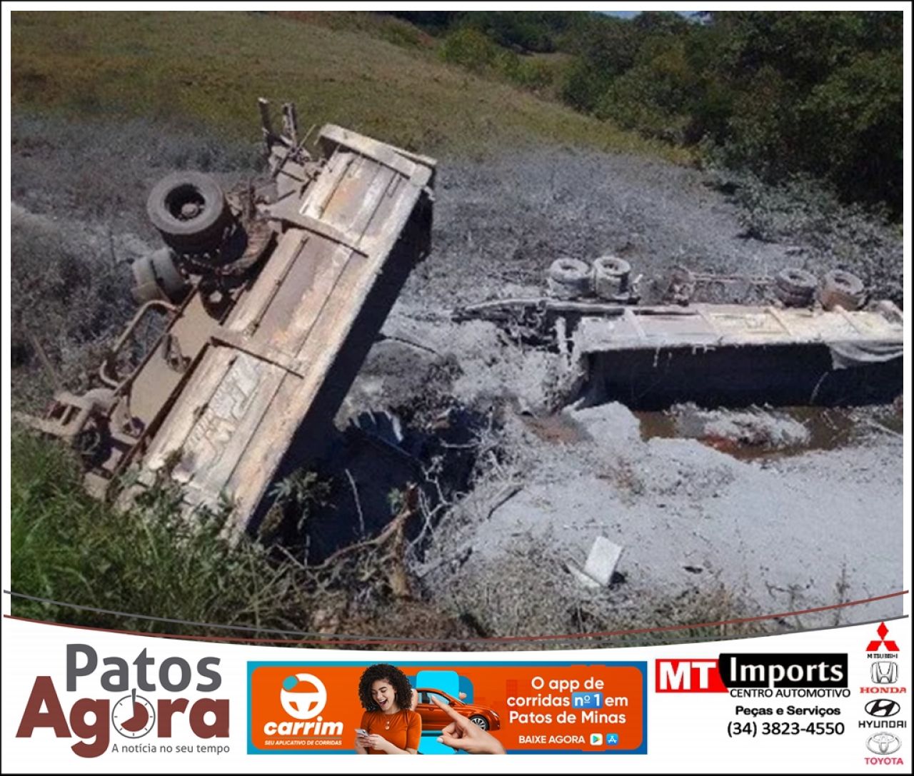 Motorista morre em grave acidente após caminhão cair em córrego na MG-235