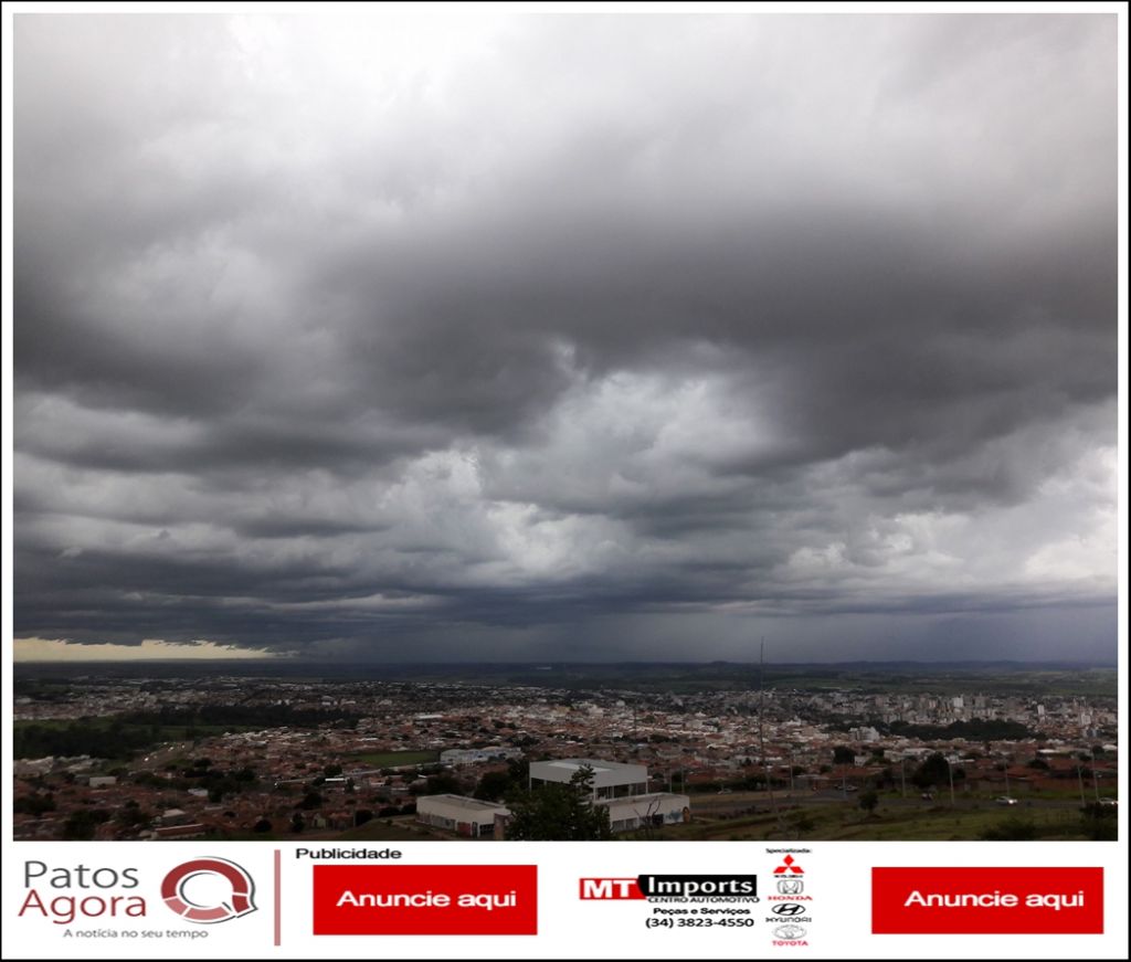 Alerta em Patos de Minas nesta tarde: previsão de chuva intensa, com raios e granizos, informa defesa civil