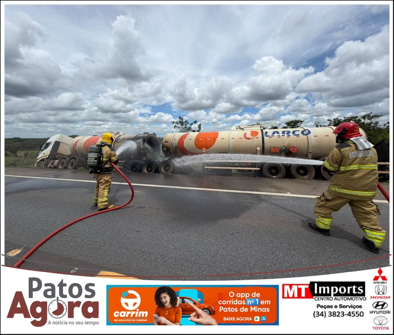 Caminhão-tanque com diesel pega fogo na BR-365