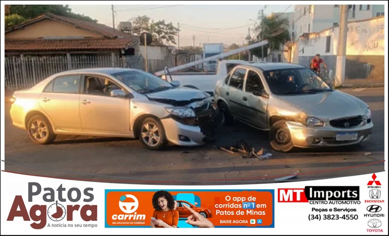 Condutor tem visão ofuscada pelo sol e causa colisão no bairro Várzea