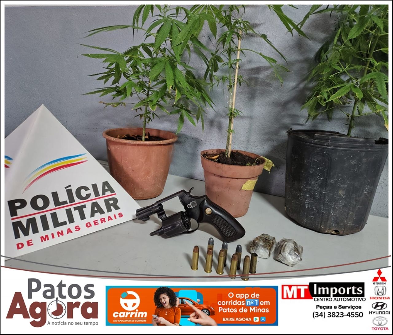Homem é preso por disparo de arma de fogo e apreensão de revólver e drogas em Patos de Minas
