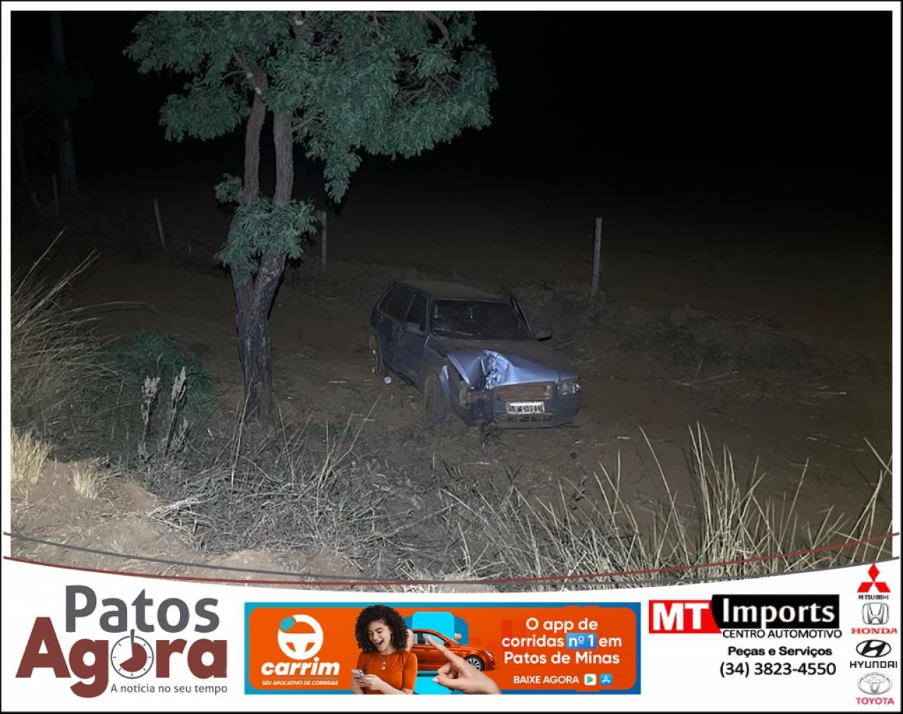 Idoso de 73 anos fica ferido após sair da pista e bater em árvore na MGC-352