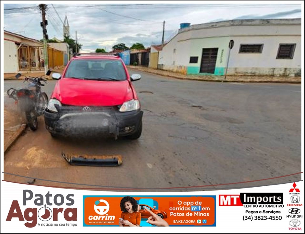 Motociclista sofre ferimentos graves após avançar parada obrigatória e colidir em carro 