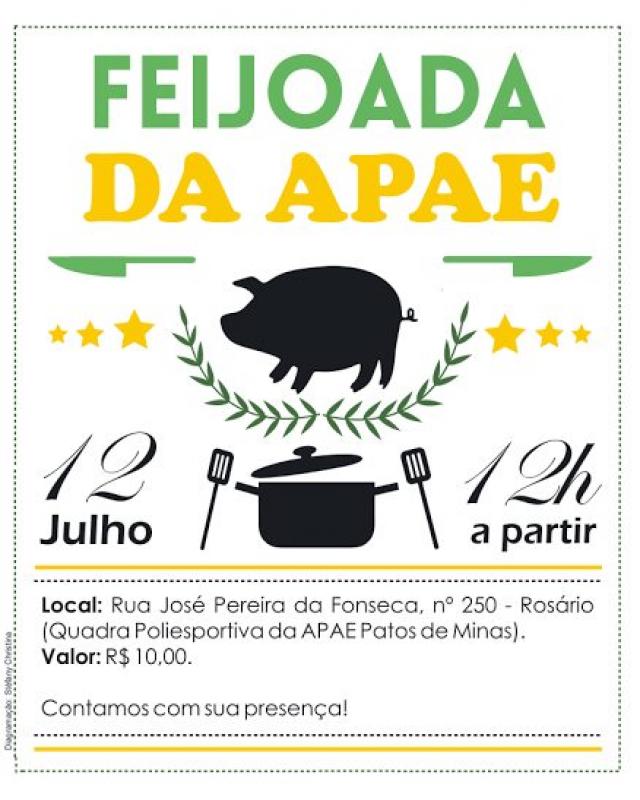 APAE de Patos de Minas realiza feijoada beneficente em prol da entidade dia 12 de julho
