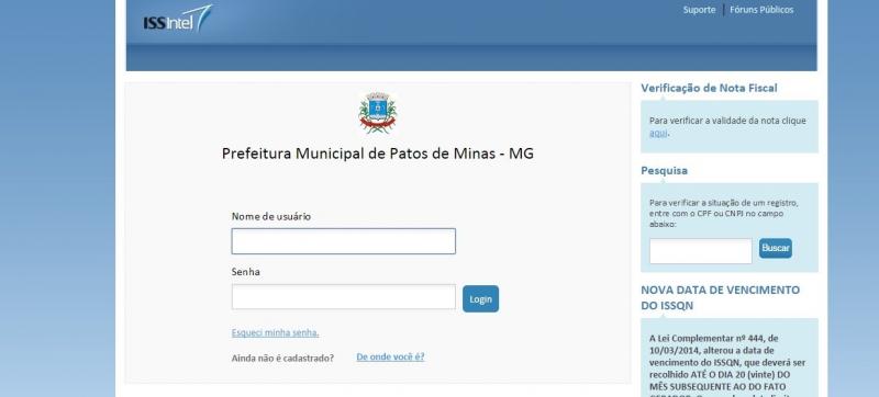 Site do ISSIntel da Prefeitura de Patos de Minas já está ativo para emissão de notas fiscais