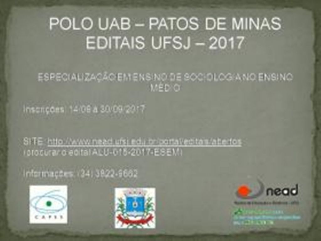 Polo UAB de Patos de Minas abre inscrições para Educação a Distância da Universidade Federal de São João del-Rei 