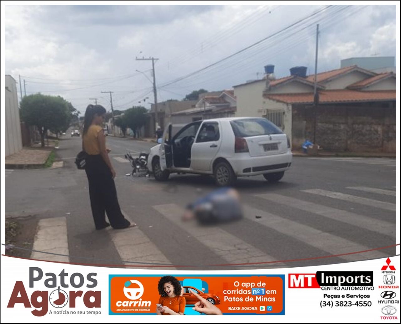 Motociclista fica gravemente ferido em colisão frontal no Bairro Brasil, em Patos de Minas