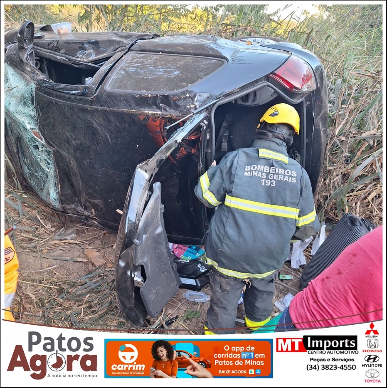 Carro cai em ribanceira na BR-040 após condutora perder o controle ao passar em deformidade na pista