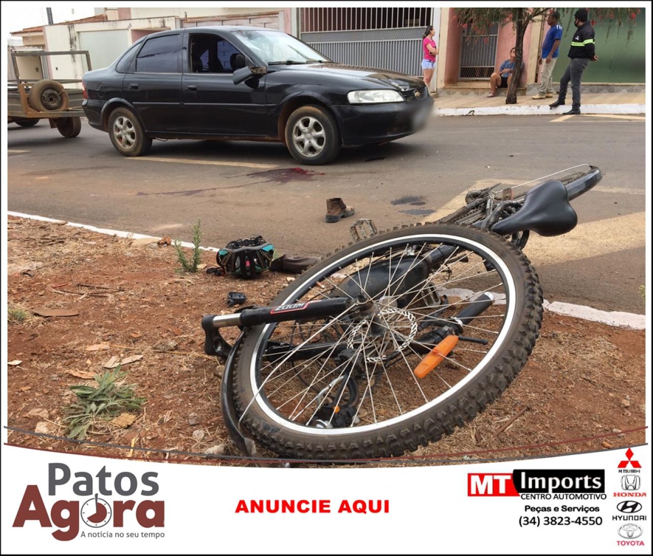 Homem fica gravemente ferido em acidente entre bicicleta motorizada e veículo