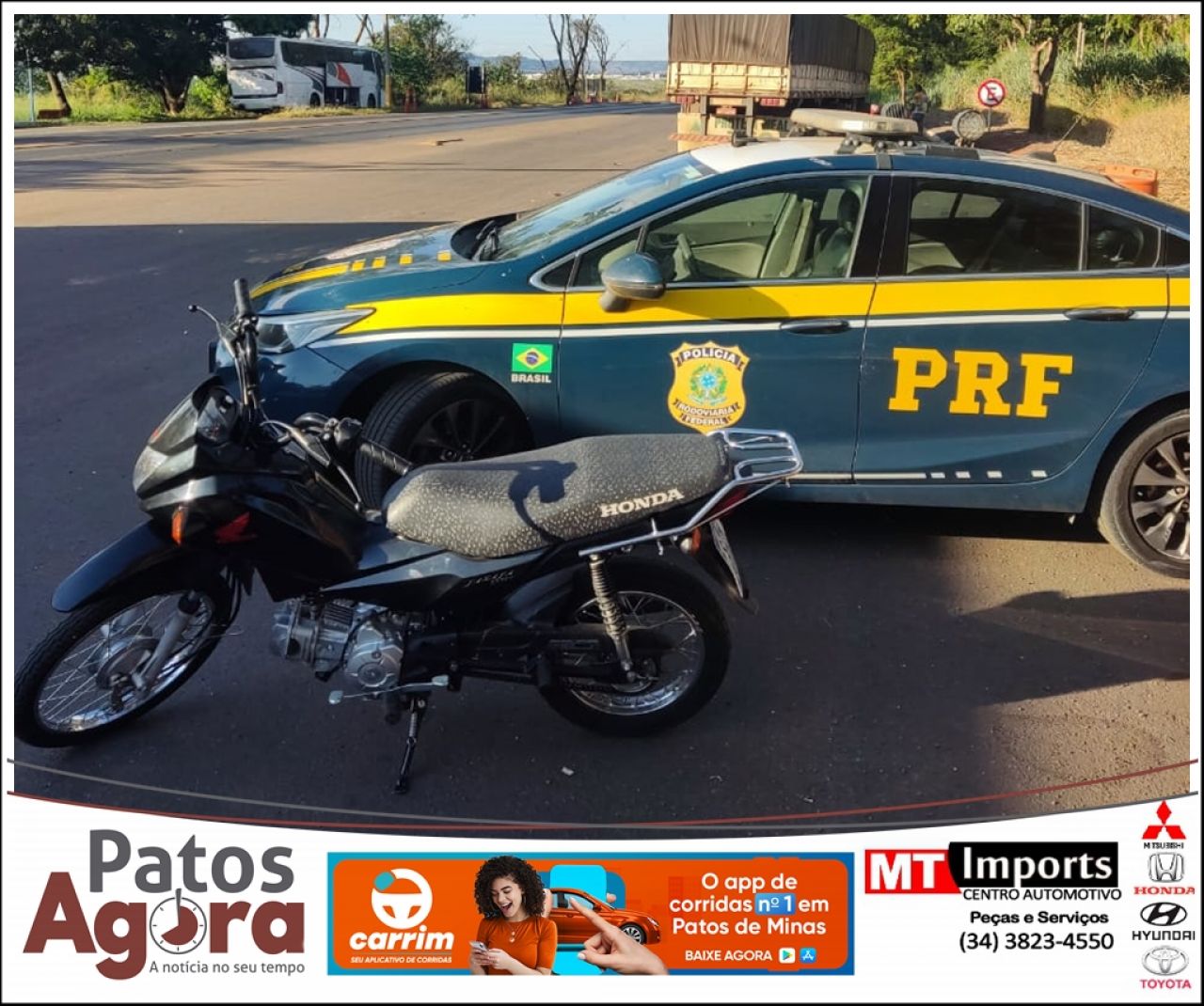 PRF de Patos de Minas recupera motocicleta furtada há uma semana em São PauloSP