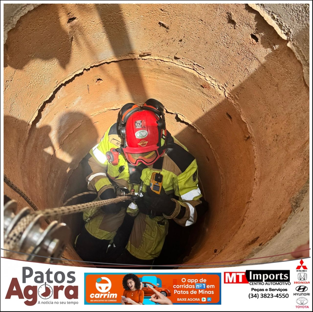 Corpo de Bombeiros resgata cão de cisterna de 13 metros em Patos de Minas
