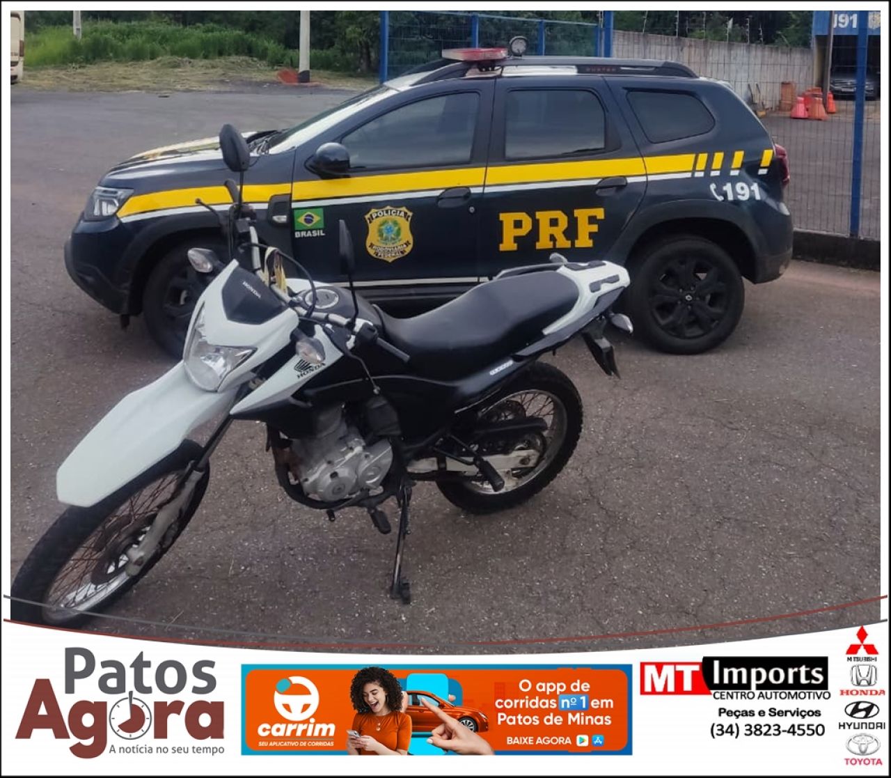 Fiscalização na BR-365 resulta na apreensão de motocicleta com identificação alterada
