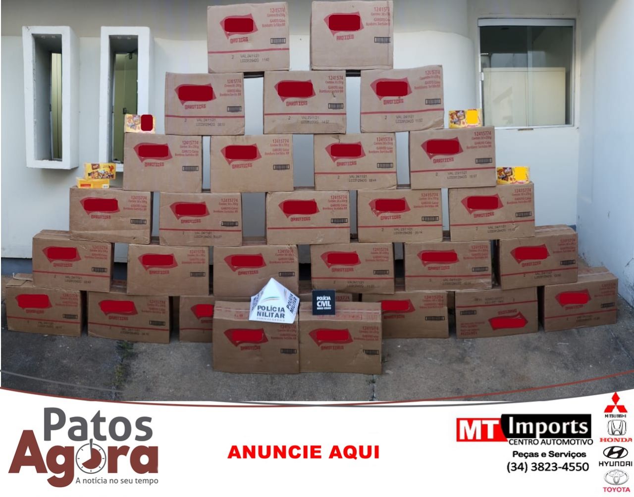 Campos Altos: Ação conjunta recupera 870 caixas de chocolates de carga