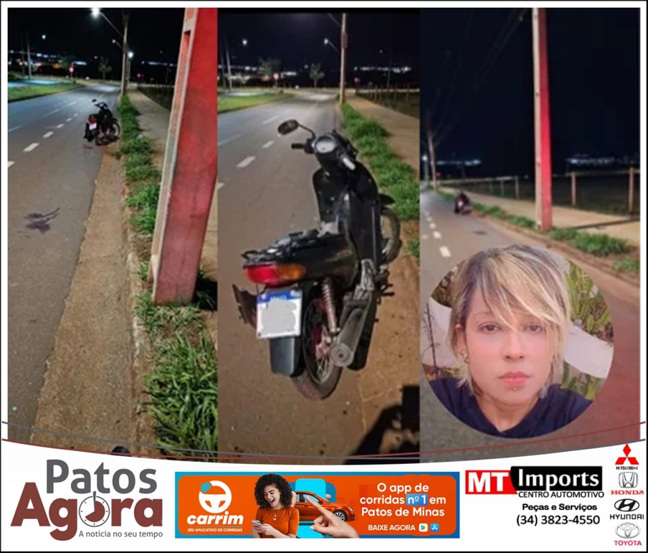 Mulher morre após bater moto em poste de iluminação no Bairro Morada da Serra