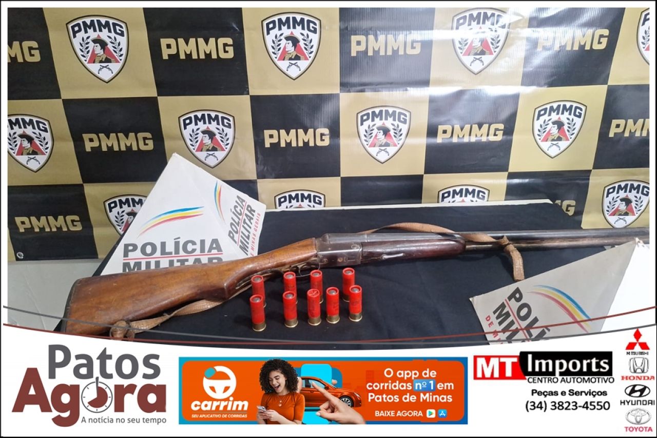 Idoso é preso com espingarda, munições e rádio comunicador após tentar descartar objeto na estrada vicinal de Paracatu