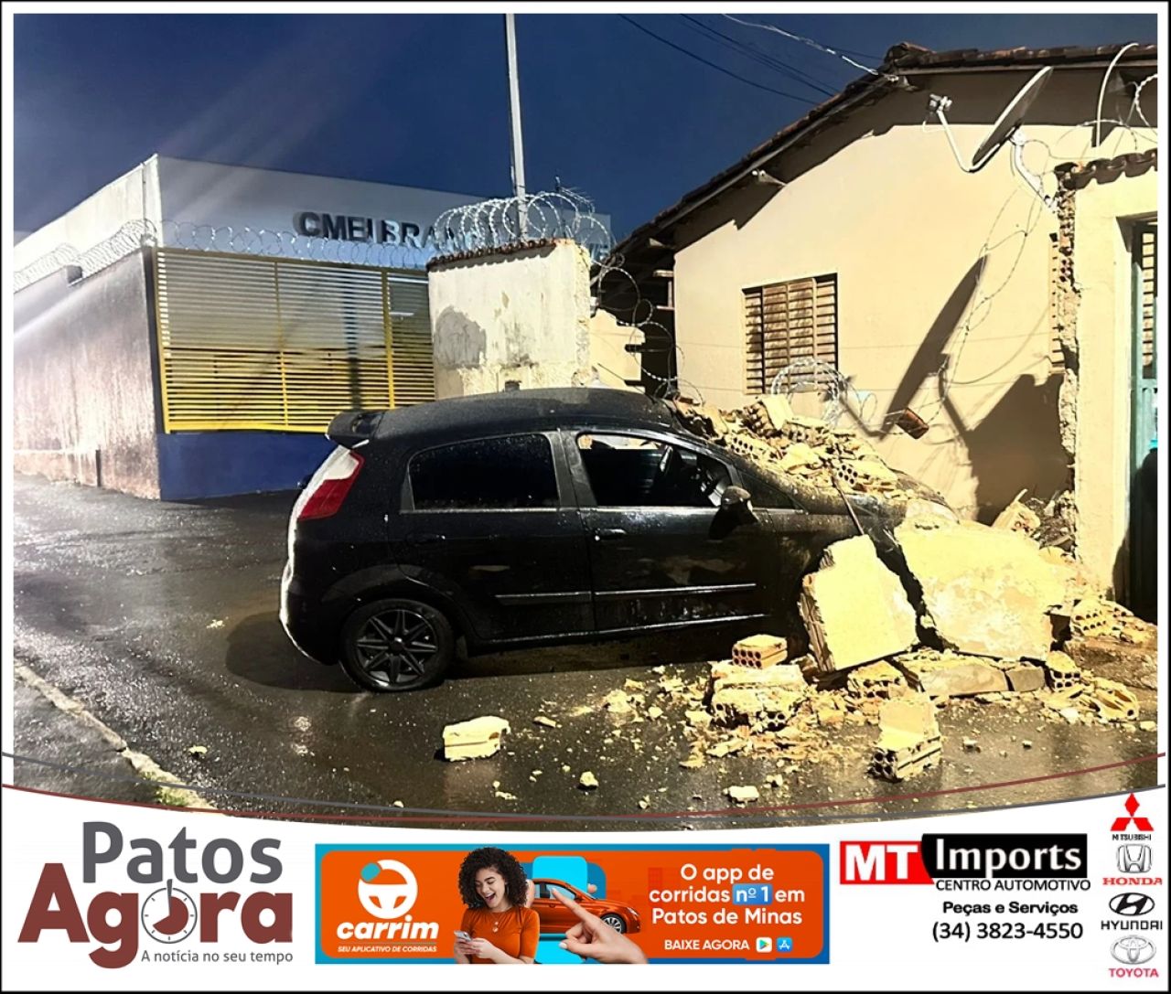 Condutor embriagado derruba muro de residência no bairro Abner Afonso e acaba preso