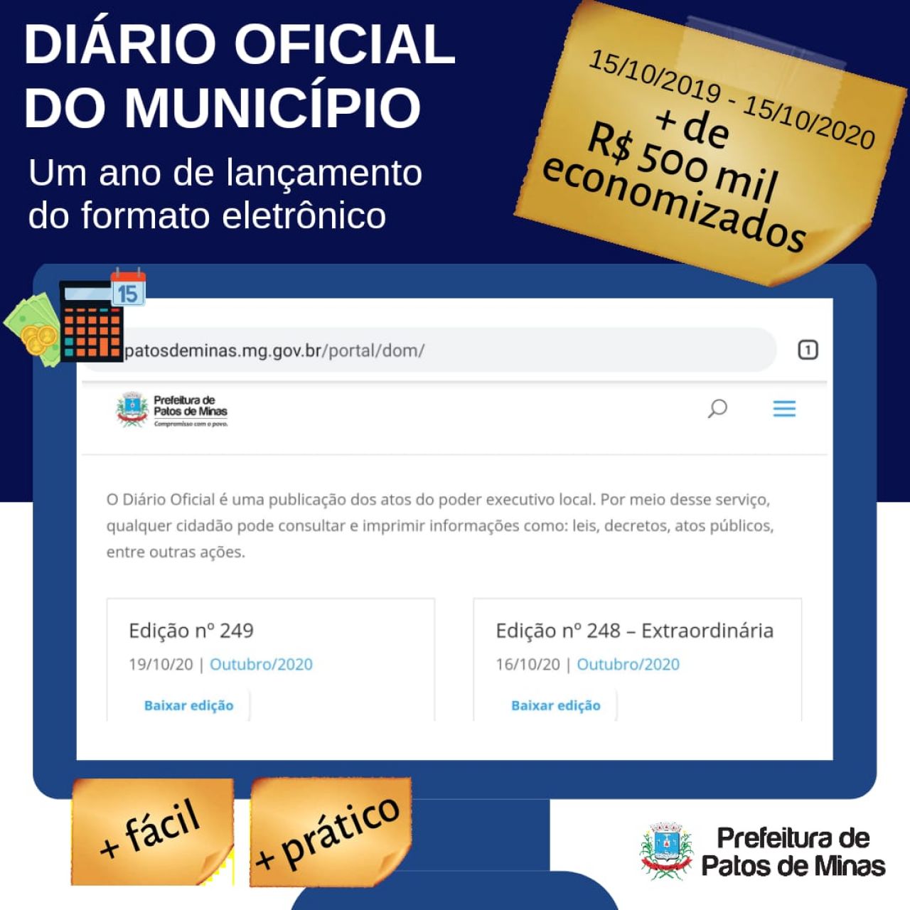 Diário Oficial do Município completa um ano e representa economia aos cofres públicos